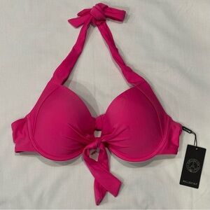 RELLECIGA Hot Pink Push Up Bikini Top Underwire Padded Halter Swimsuit Large